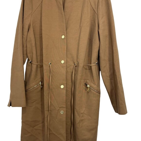 Chicos Brown Button-Front Utility Jacket Drawstring Waist & Zipper Pockets SZ 2 - Picture 8 of 14